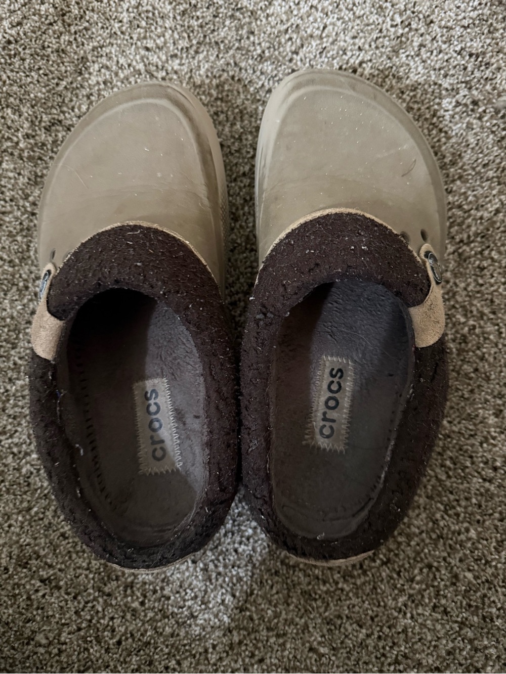 CROCS Brown & Dark Brown Fuzzy-Lined Slip-On Clogs